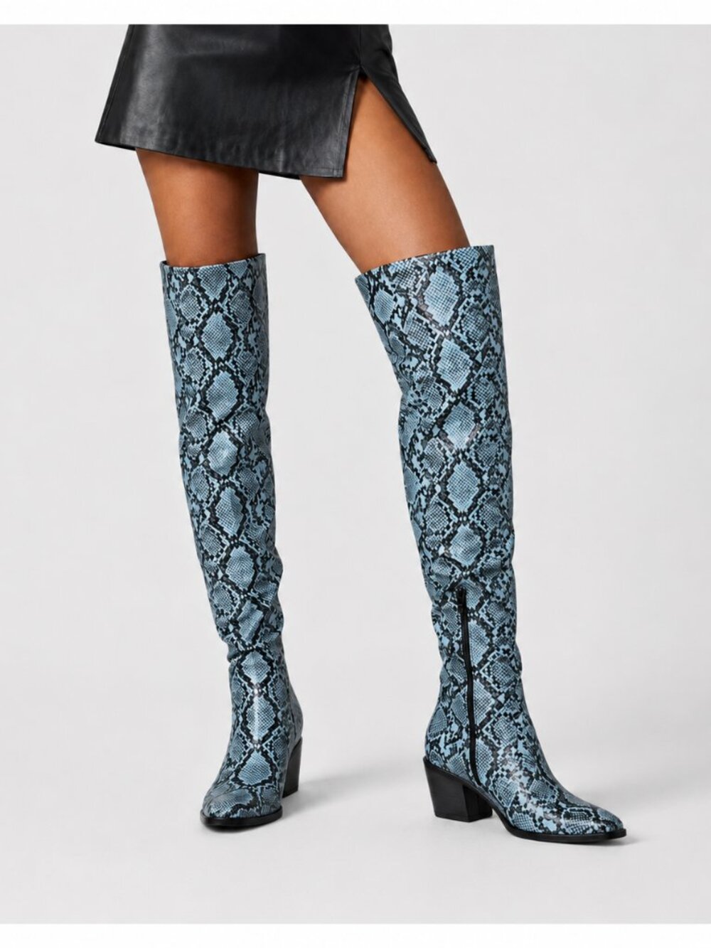 Gianni Bini Women's 8.5M Snakeskin Over The Knee Pointed Toe Block Heel Boots